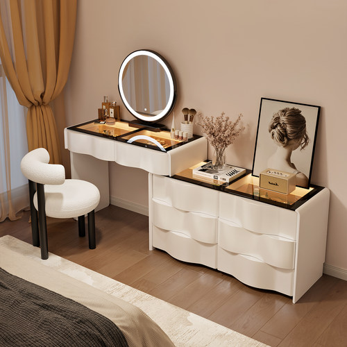 2026新款镜面梳妆台现代卧室简约斗柜一体实木化妆桌一体化妆镜