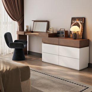 翻盖梳妆台中古风2026年新款斗柜一体卧室现代简约化妆桌隐藏镜子