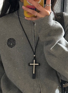 复古中式暗黑木质十字架吊坠项链