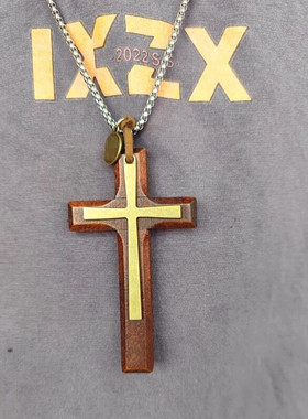 平安手工木质长款情侣十字架吊坠