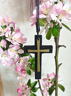 结实编织绳木质十字架项链毛衣链