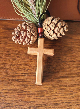 复古桃木十字架情侣毛衣链护身