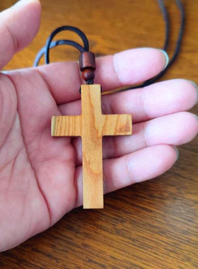 桃木手工木雕原创设计十字架吊坠男女款项链定制木头挂件新中式潮