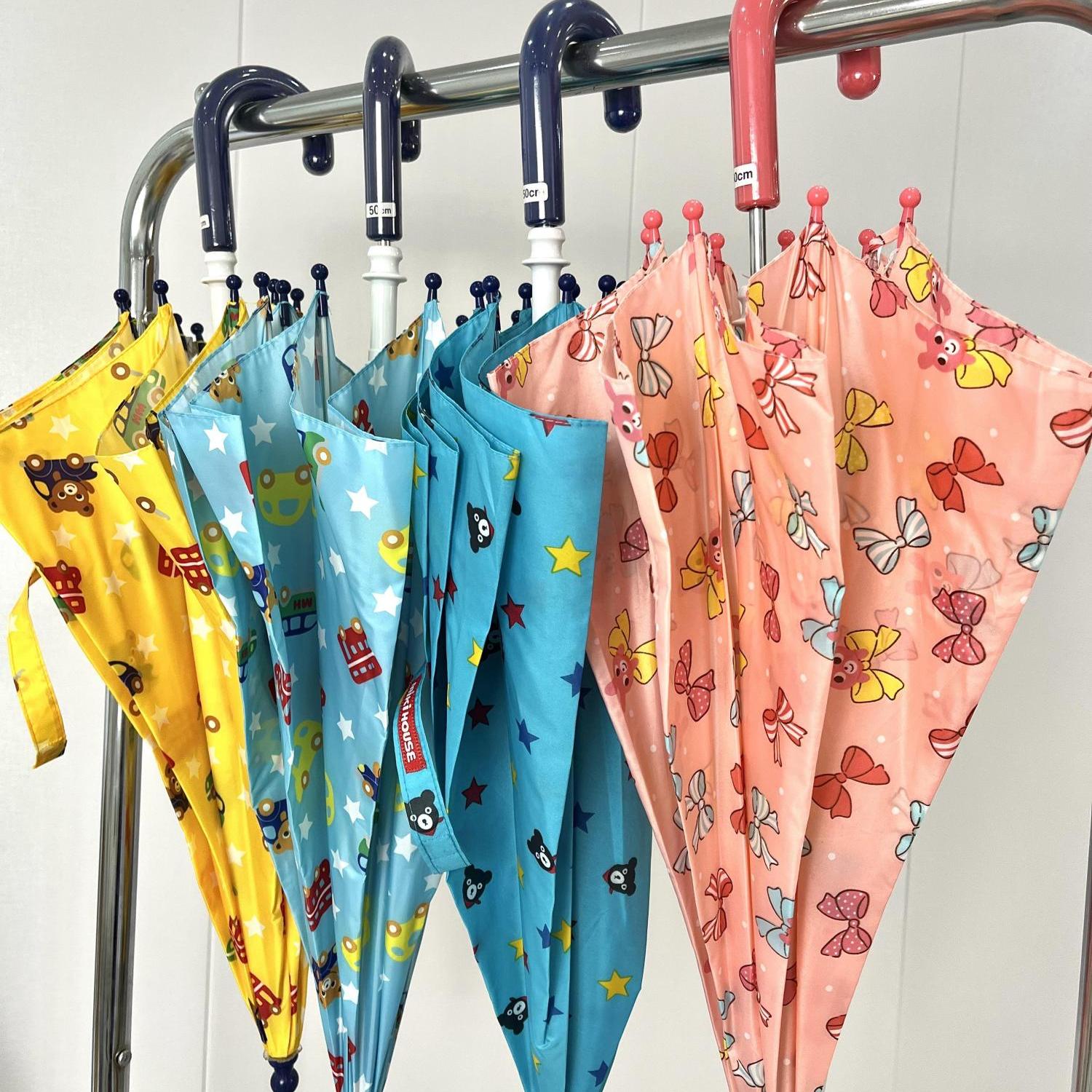 出口日单 儿童圆头卡通满印雨伞小学生创意长柄防夹手满印雨伞