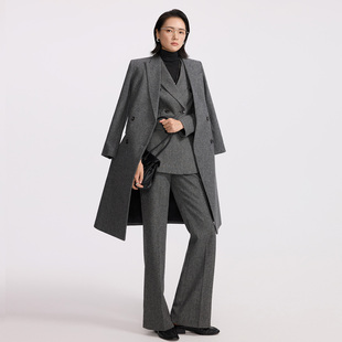 羊毛保暖西装 xyi 女秋冬季 高端大衣套装 通勤工作服 灰色人字纹修身