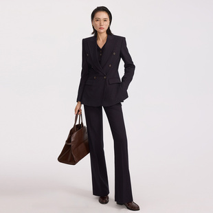 xyi 女春秋洋气时髦三件套英伦风职业西服 紫红色条纹商务通勤套装