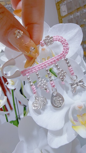 足银999宝宝压惊别针平安喜乐蝴蝶结足银别针