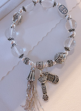 天然白水晶手链女款简约手串饰品礼物白水晶纯银手链兴亚福珠宝