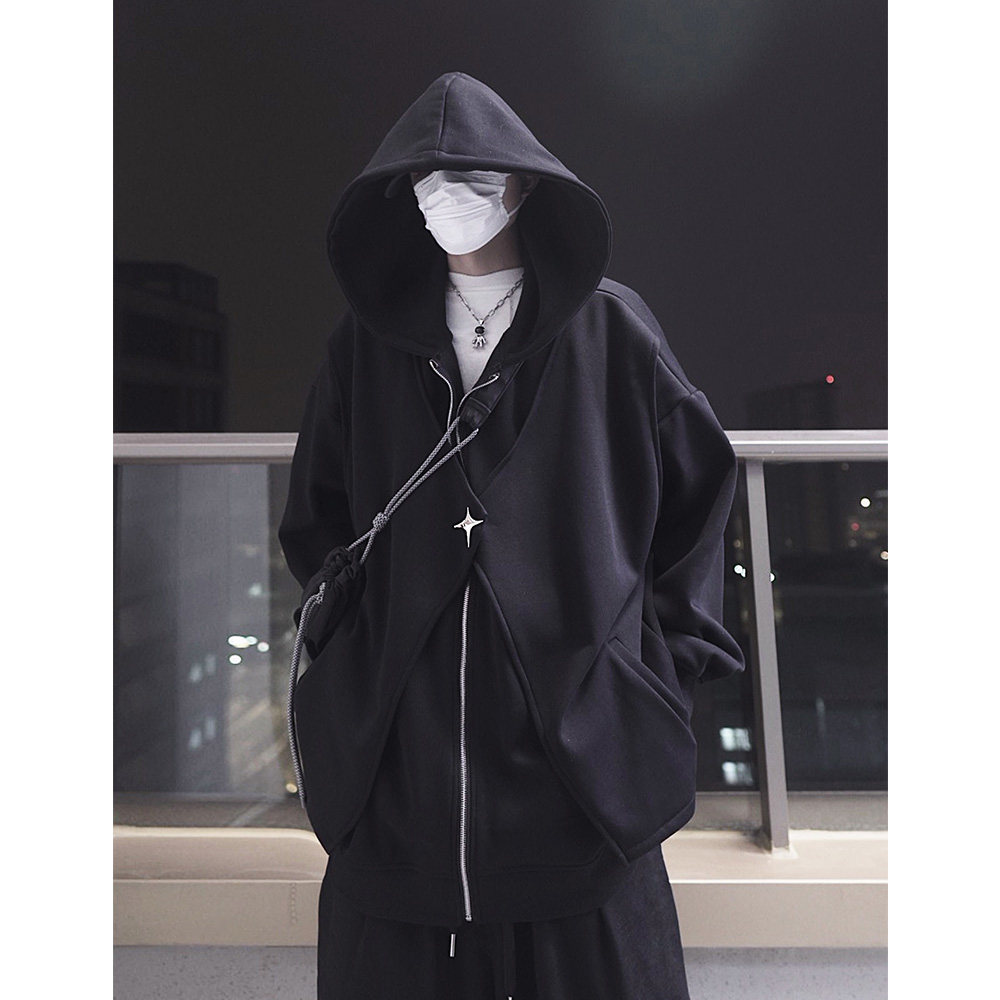 UUCSCC美式高街休闲运动连帽卫衣嘻哈潮牌假两件时尚上衣帽衫男士