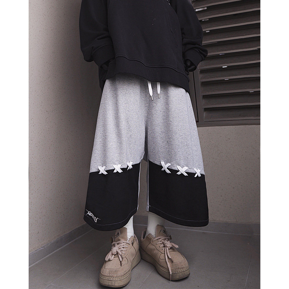 UUCSCC嘻哈潮牌宽松vintage中裤七分裤高街直筒五分裤运动短裤男