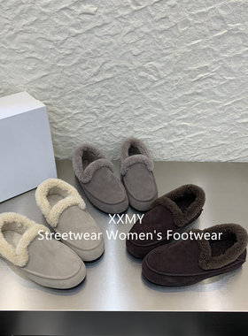 加绒豆豆鞋女款秋冬新款保暖毛毛口平底鞋懒人一脚蹬舒适外穿棉鞋