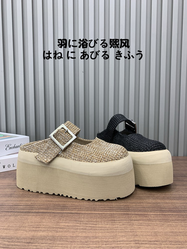 2026夏季新款编织麻料厚底增高百搭包头女休闲凉拖透气外穿半拖鞋