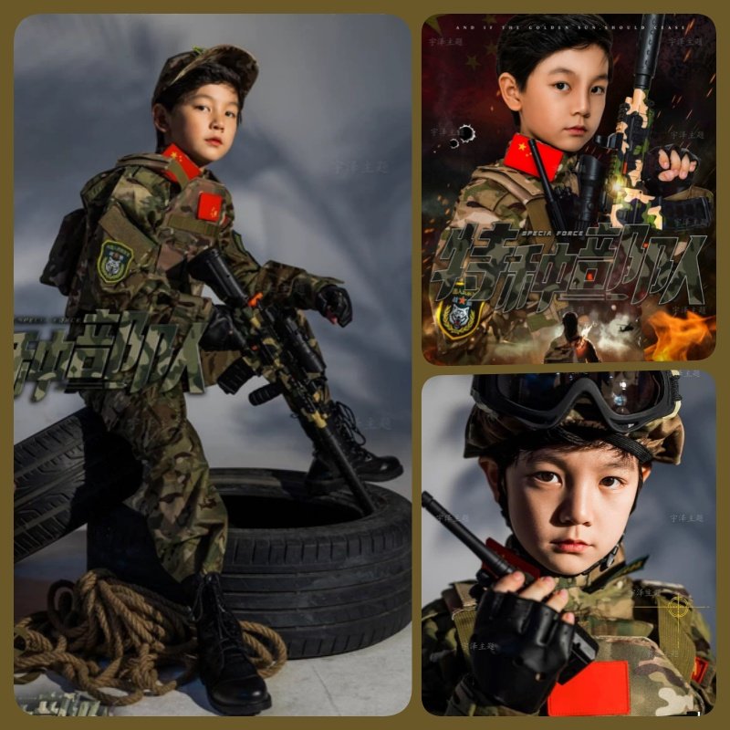 儿童演出服军训迷彩特种兵战狼部队主题影楼艺术照拍照摄影服道具