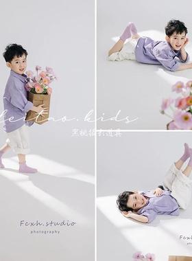 影楼春季新款紫色系衬衫男孩摄影拍照服装儿童写真艺术照服装主题