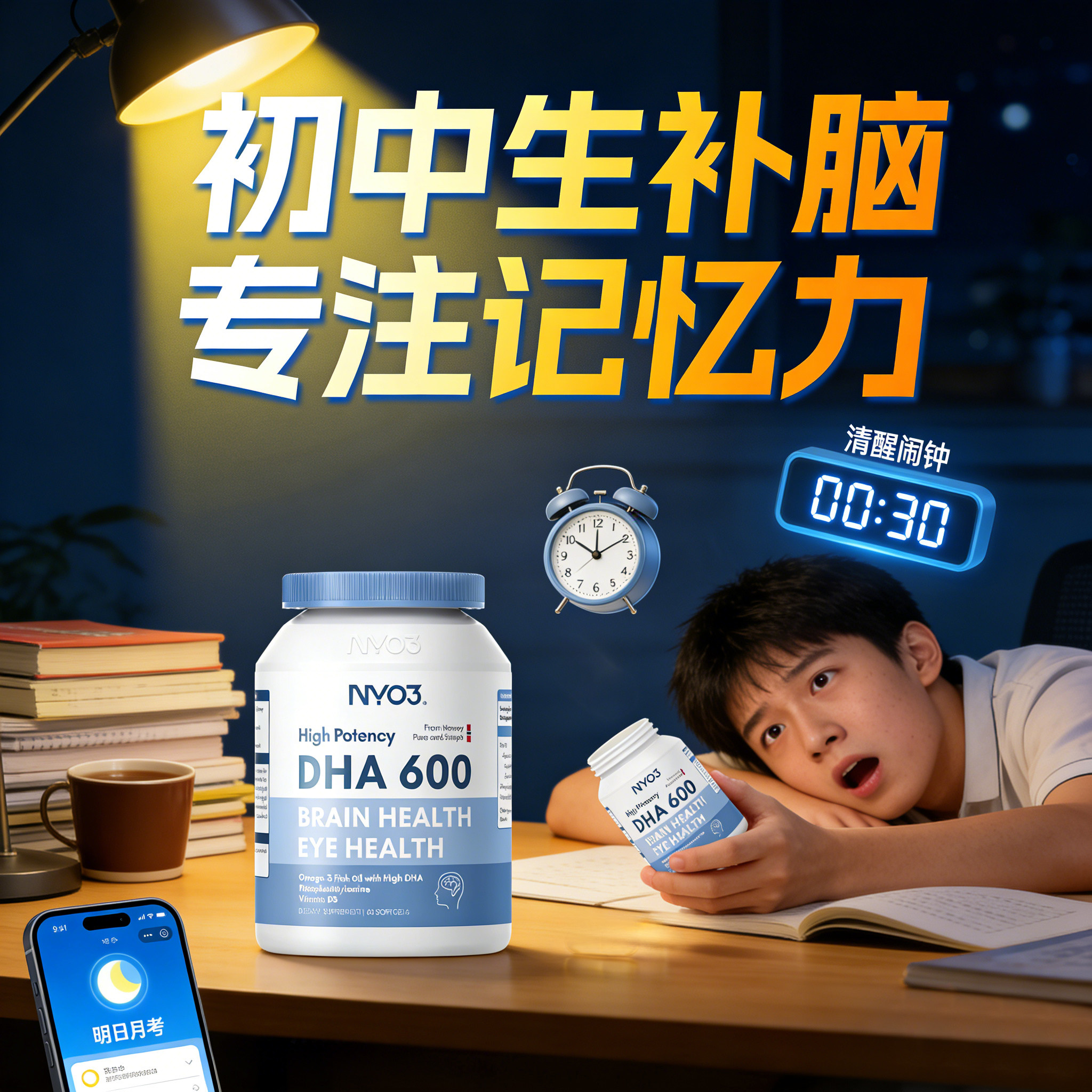 初中生补脑增学生强记忆力挪威鱼油补充dha备考中考儿童青少年