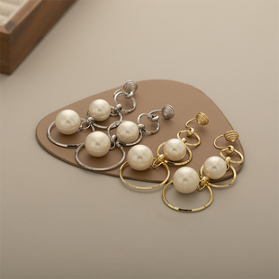 高级感拼接圆环长款耳针女法式珍珠吊坠名媛风显瘦流苏蚊香盘耳夹
