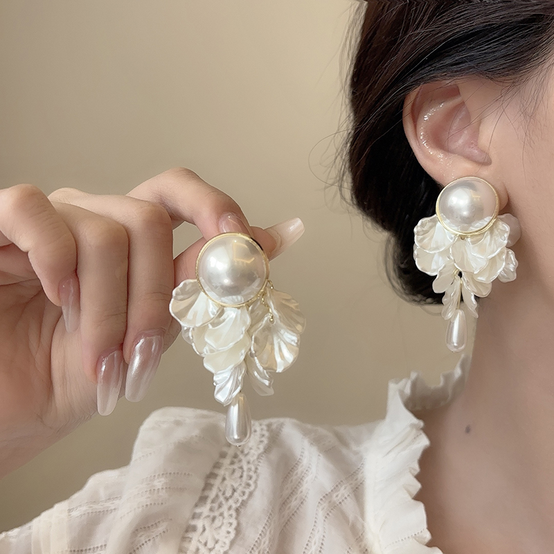 时尚夸张复古珍珠流苏蚊香盘耳夹