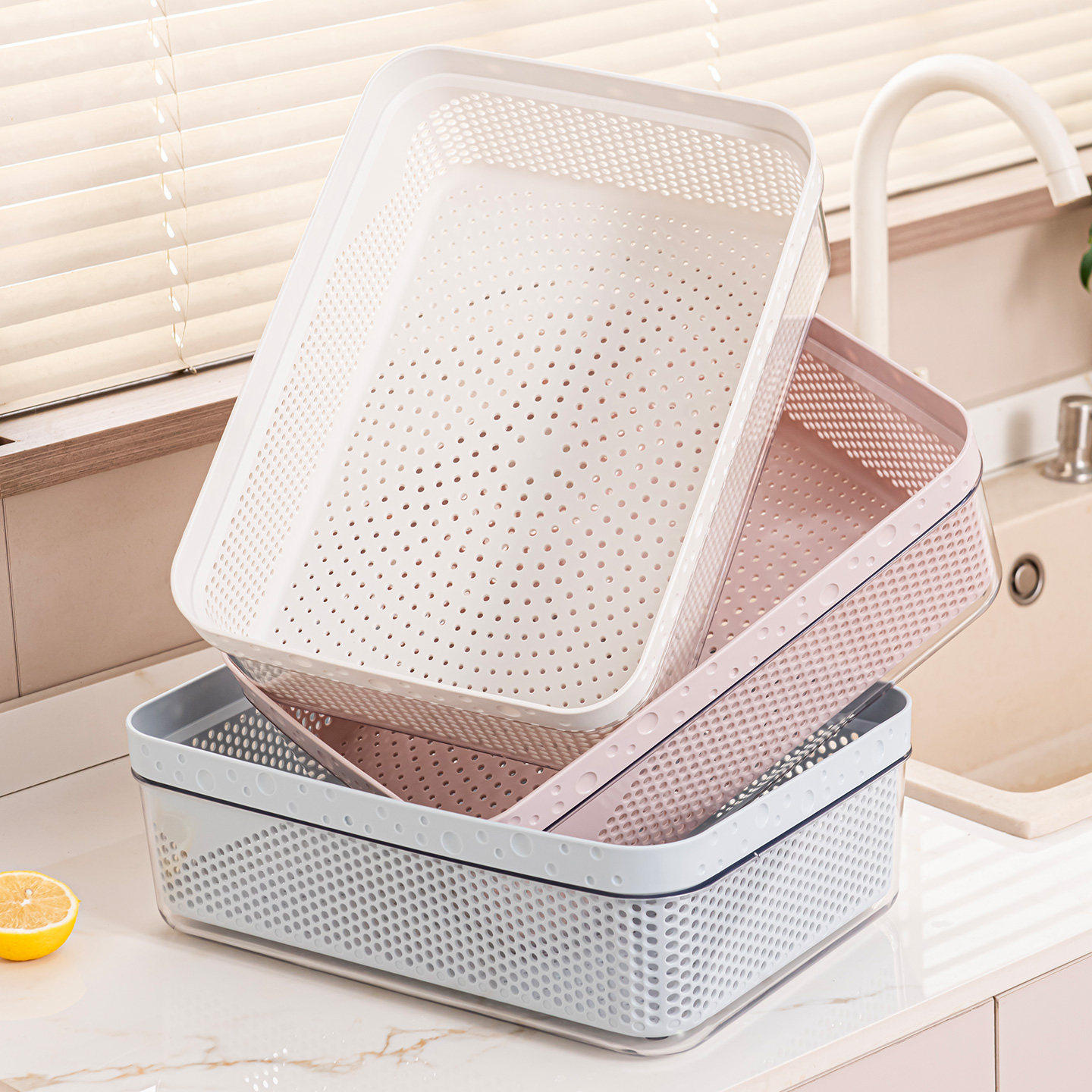 双层洗菜盆沥水篮长方形六件套大号家用客厅新款水果盘厨房滤水盆
