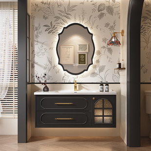 法式复古浴室柜组合卫生间陶瓷一体盆轻奢洗漱台实木洗脸池洗手盆