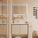 奶油色卫生间浴室柜组合小户型陶瓷一体盆实木50洗手脸盆柜洗漱台