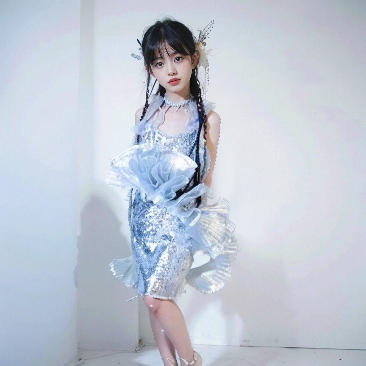 儿童美人鱼梦幻科技感机车潮服女童天之娇之走秀礼服六一海洋主题