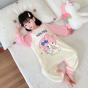 纯棉儿童连体睡衣空调宝宝睡袋女童春秋季防踢护肚长袖家居服睡袍