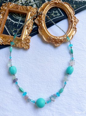 天然石缇芙妮蓝昭和风项链～小清新感～◆vintage复古配饰H1114