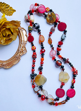 罗马风情106cm多宝蛋糕琉璃贝母天然石毛衣链vintage复古饰H1190