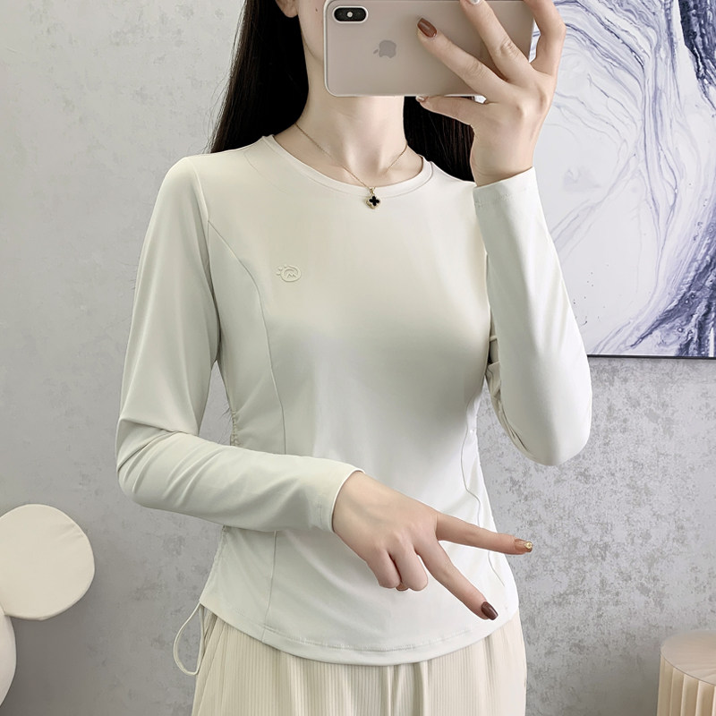探拓夏季新款圆领长袖速干T恤女修身显瘦防晒速干运动透气上衣薄