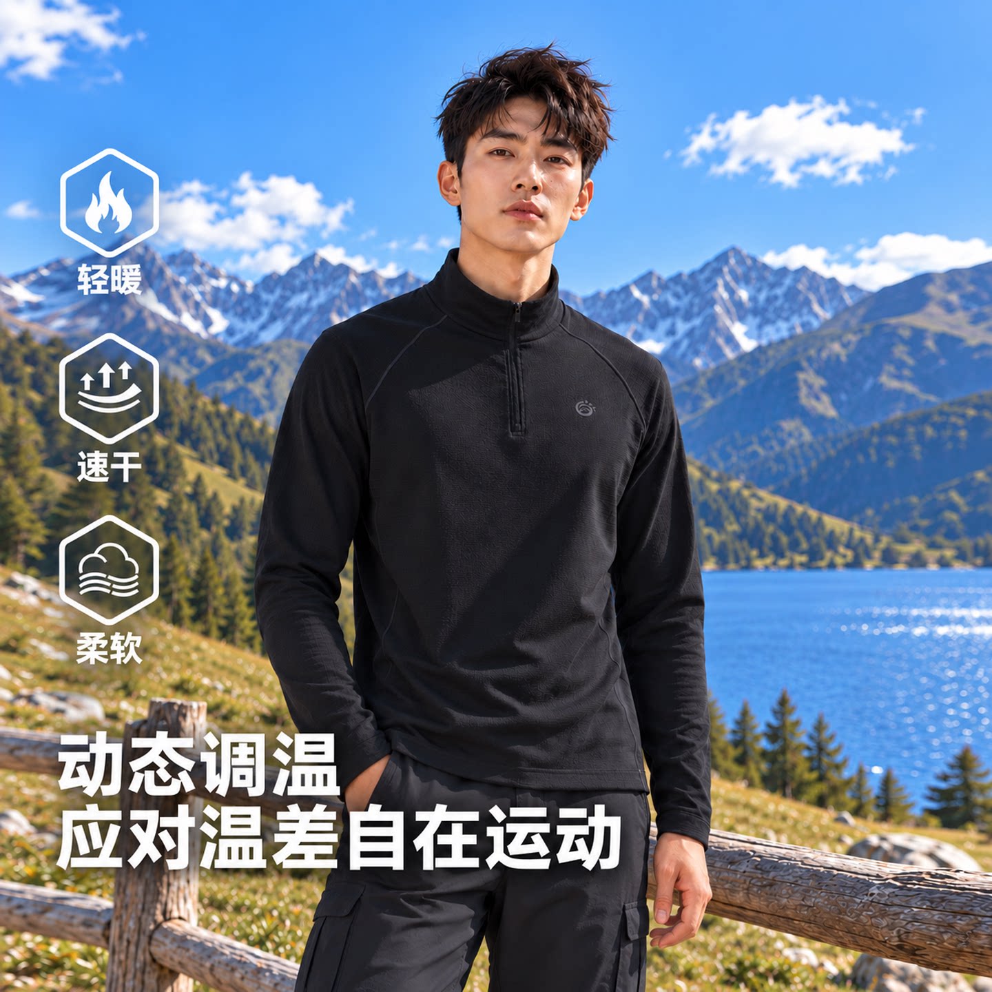 探拓运动速干T神男生秋季新款立领长袖T恤训练服跑步健身上衣女生