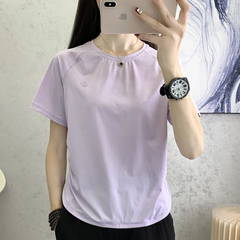户外高弹速干衣短袖女轻薄网眼透气孔瑜伽服跑步运动T恤圆领上衣