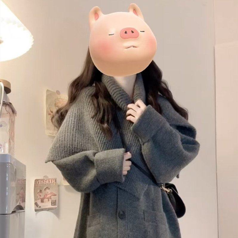 毛衣外套女秋冬新款宽松纯色韩版慵懒风显瘦百搭外穿针织上衣