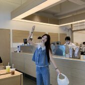 套装 浪漫春夏氛围感蕾丝花边牛仔马甲阔腿裤 夏 baby同款 实拍实价