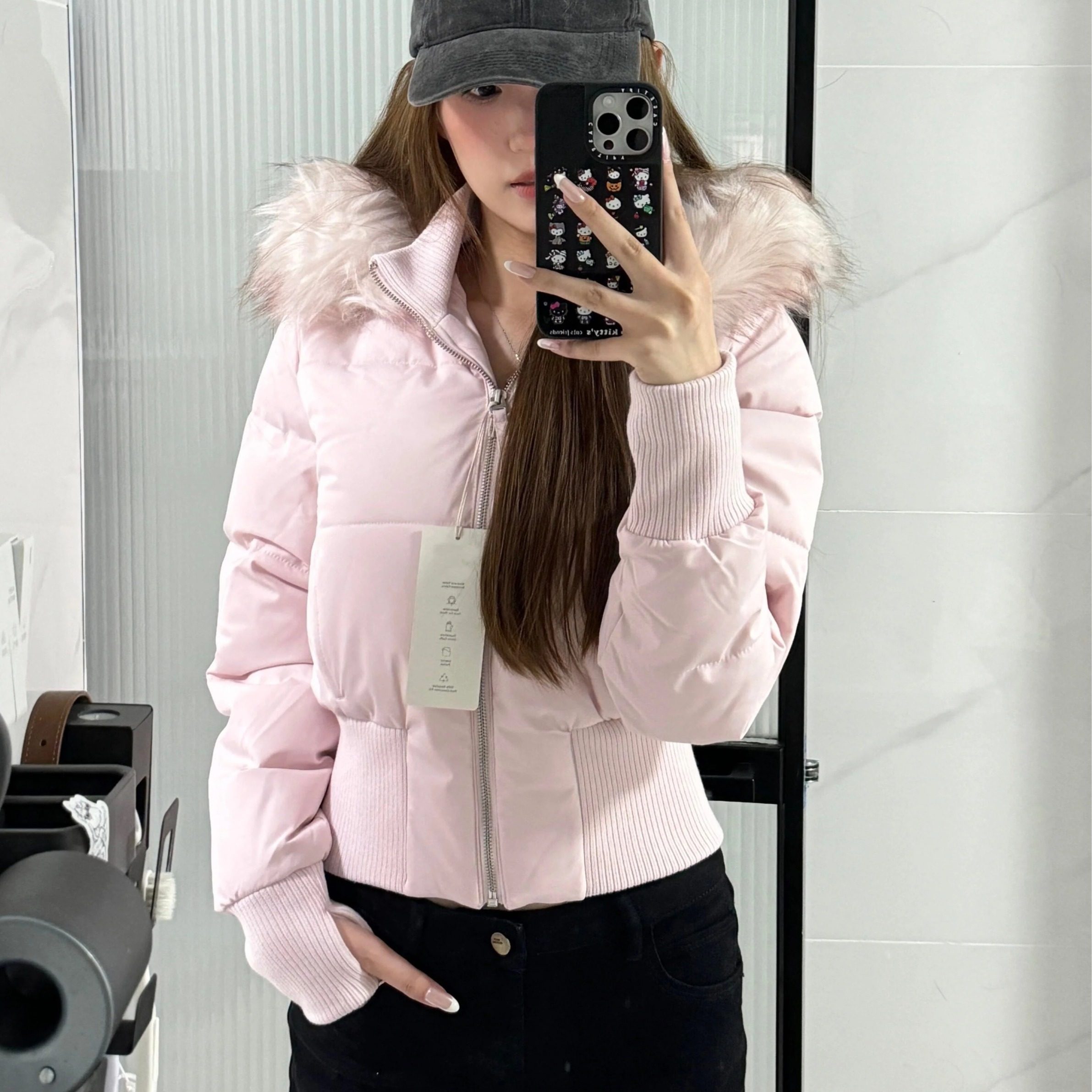 2025冬季新款小海鸥辣妹毛领连帽加厚棉服女甜美韩版收腰短款棉