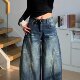 高街复古蓝弯刀牛仔裤 女2025春季 新款 美式 高腰宽松显瘦阔腿拖地裤