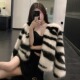 实拍设计款 女 新款 斑马纹狐狸毛短款 毛毛外套洋气加厚环保皮草冬季