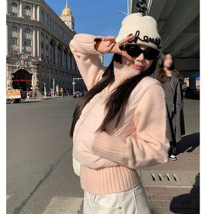 有货针织拼接秋冬新款法式气质设计感小众短款白色羽绒保暖外套