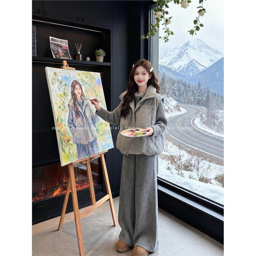 冬季穿搭一整套大码胖mm羽绒棉服马甲针织上衣阔腿裤巨好看三件套,女装/女士精品,时尚套装,淘宝优惠券,粉丝福利购,淘宝优惠卷