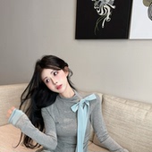 实拍实价内搭打底衫 女半高领T恤穿搭设计感蝴蝶结小众针织上衣