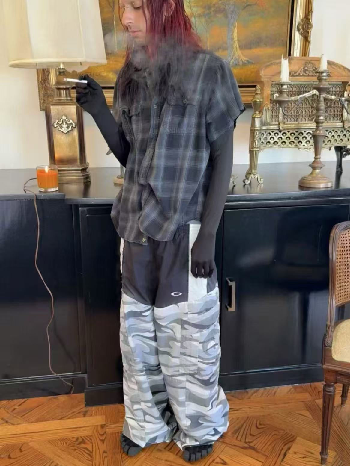 thumbnail for *25FW runway cut-up cargo patchwork double-waisted baggy camouflage pants