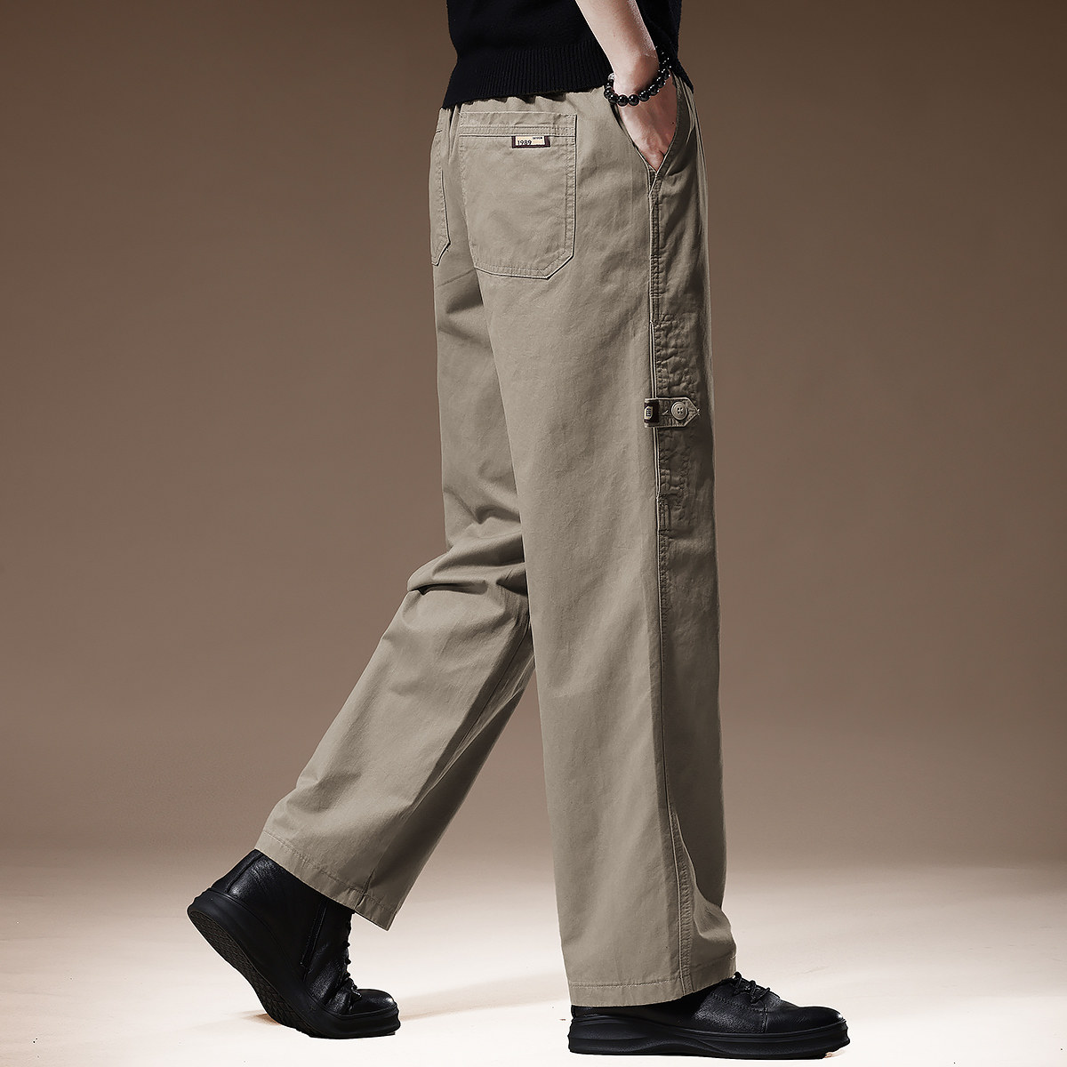高端美式纯棉阔腿工装裤男春秋新款宽松大码直筒复古休闲长裤子男