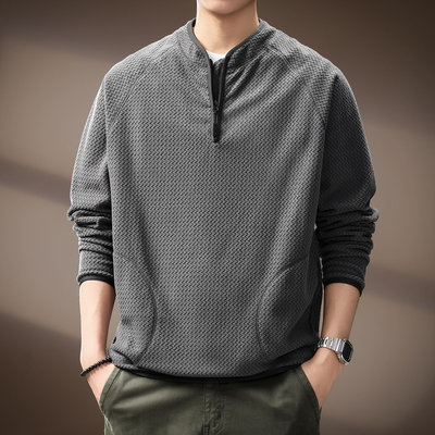 高端美式复古波浪纹长袖T恤