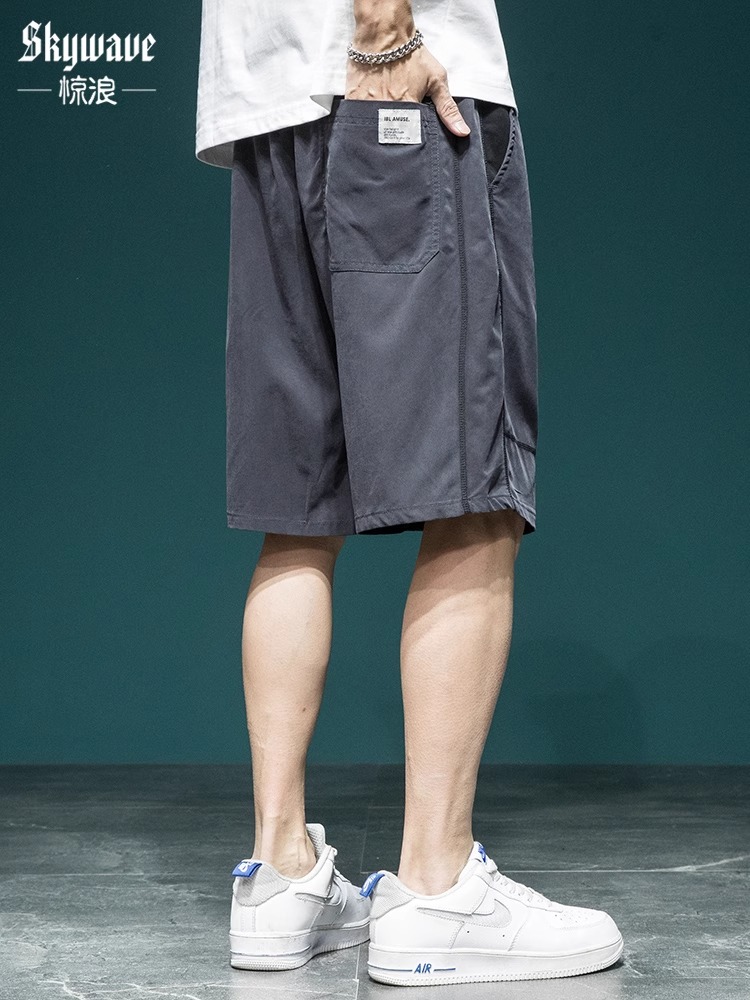 夏季薄款冰丝短裤男宽松加肥加大码运动直筒中裤潮流五分休闲裤子