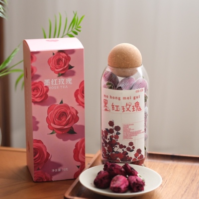 云南墨红玫瑰花草茶养生养颜花朵整朵花苞玻璃瓶70克