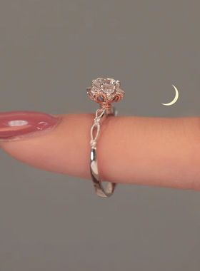 绽放花朵手捧花钻戒活口镂空小众设计莫桑钻925银时尚高级感婚戒