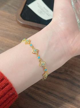 ins金色四叶草手链轻奢小众高级感镶钻手环精致高颜值新款手饰品