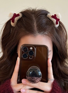 偷心贼~可爱蝴蝶结发夹女侧边秋冬毛绒小抓夹ins红色刘海夹子头饰