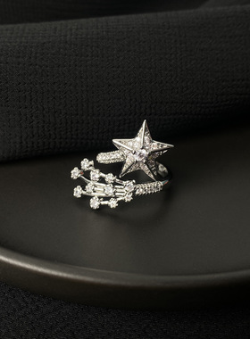 超闪锆石五角星开口戒指女新款轻奢小众设计简约精致高级感食指戒