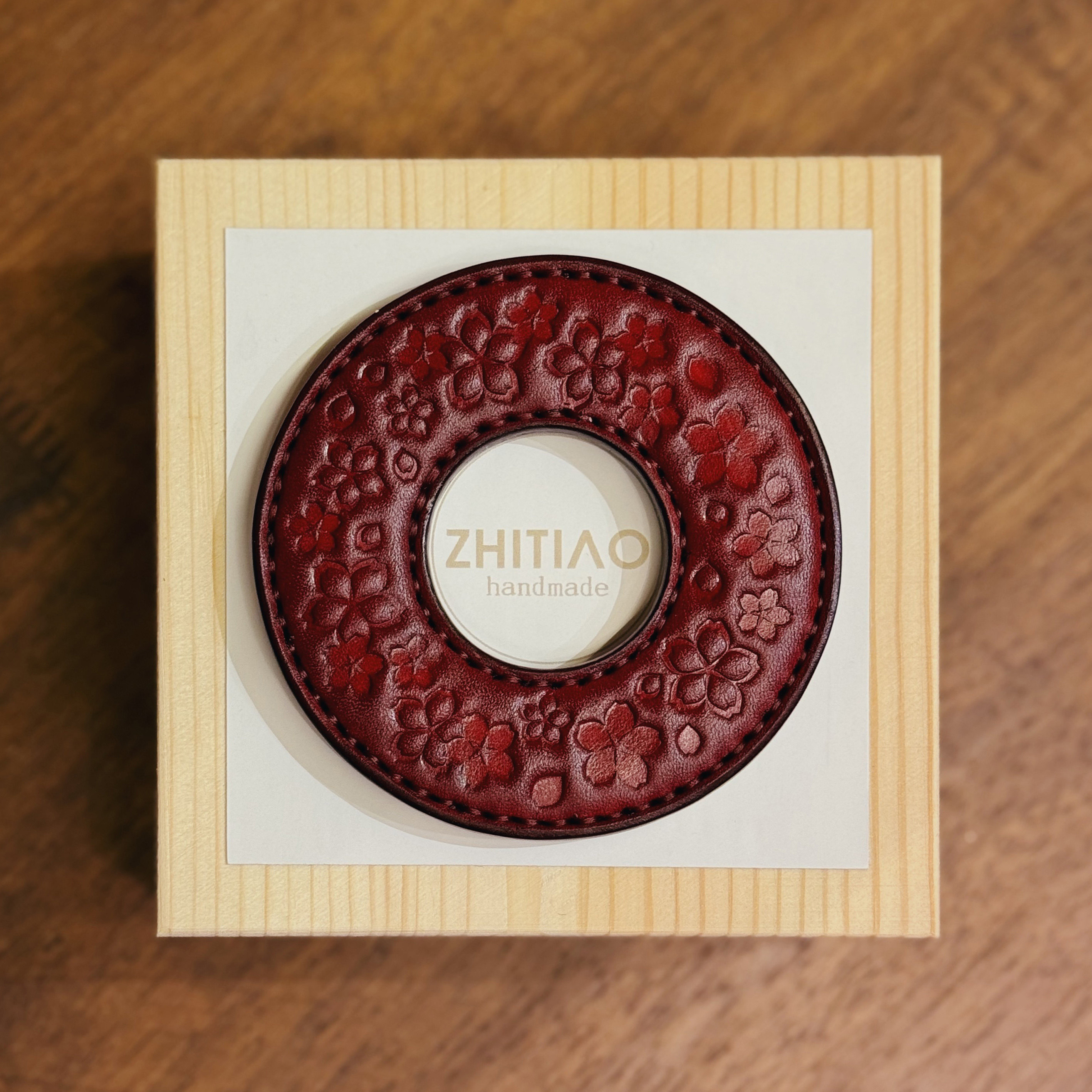 纸条手作 手工牛皮竹刀锷 竹剑刀锷 剑道刀镡TSUBA 樱雪飘舞