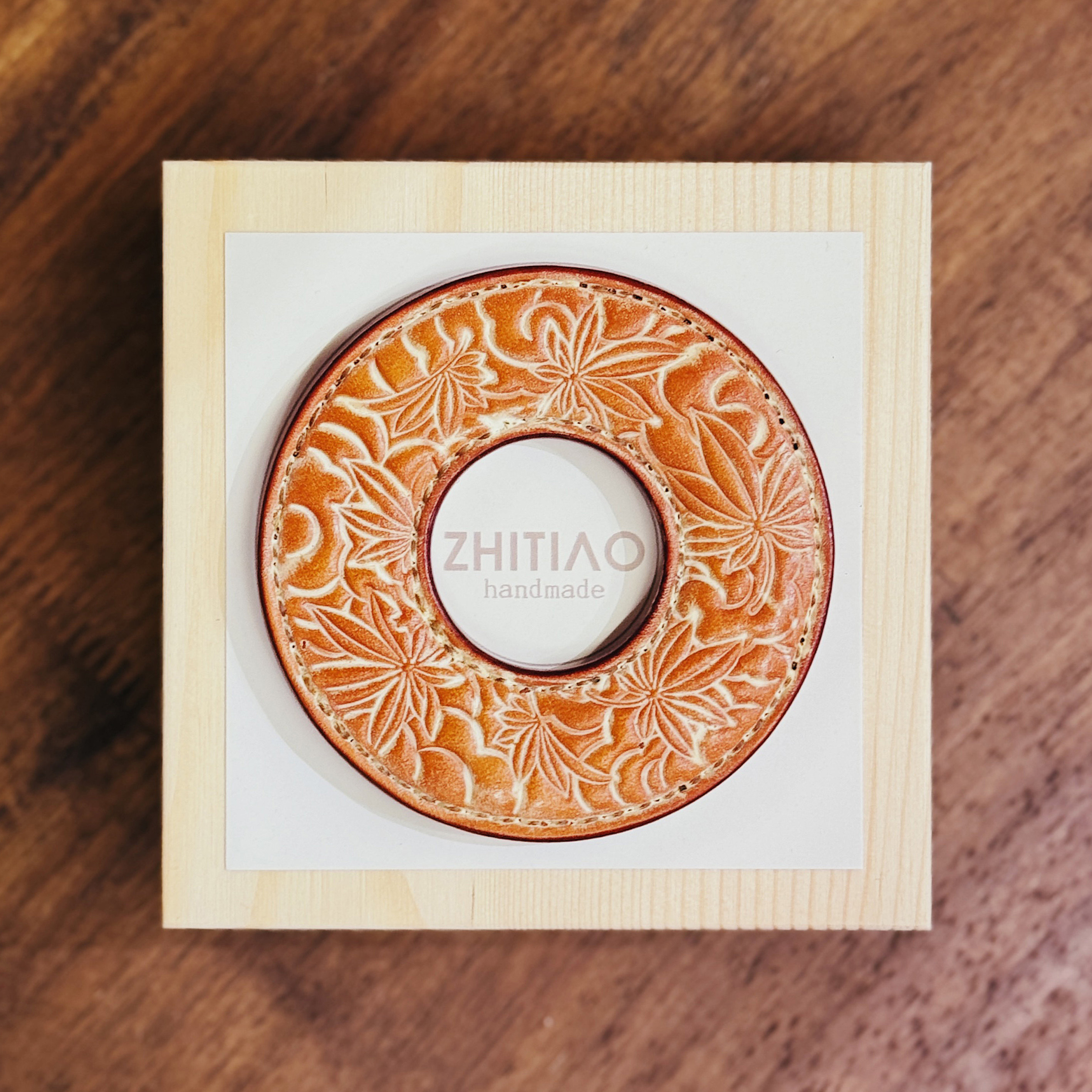 纸条手作 手工牛皮竹刀锷 竹剑刀锷 剑道刀镡TSUBA 枫林云海 雾蜡